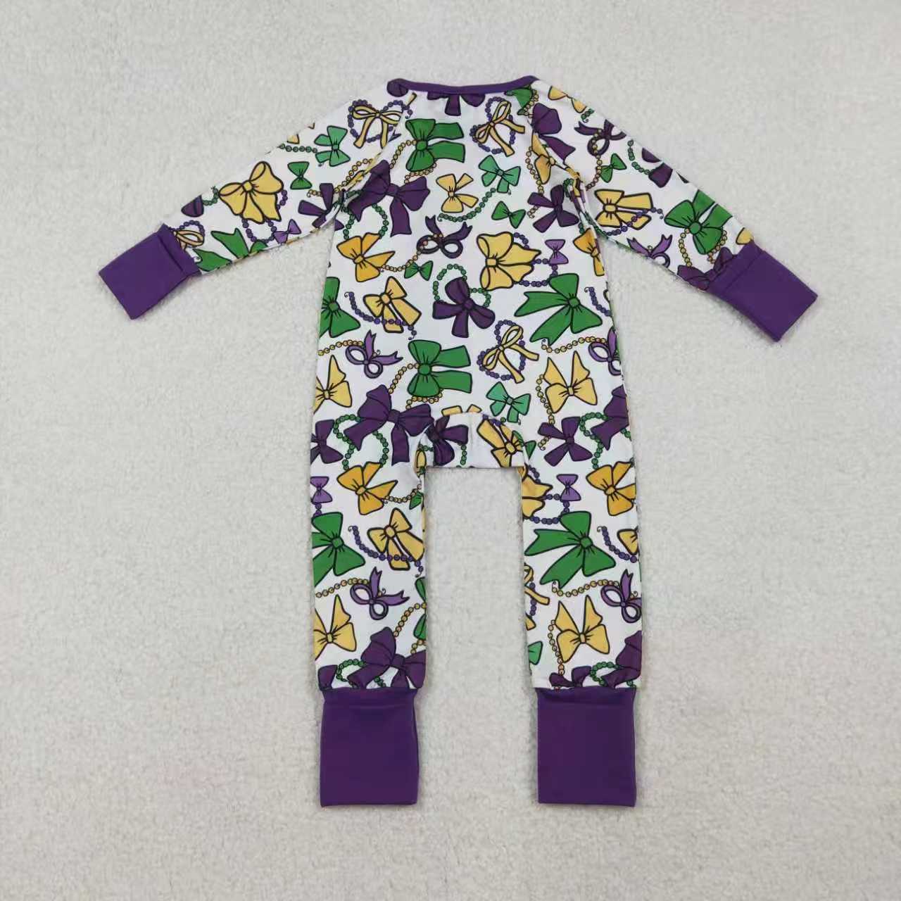 Sibling Baby Girls Mardigras Bows Plaid Pants Pajamas Sets Ruffle Knee Length Dress Zipper Romper