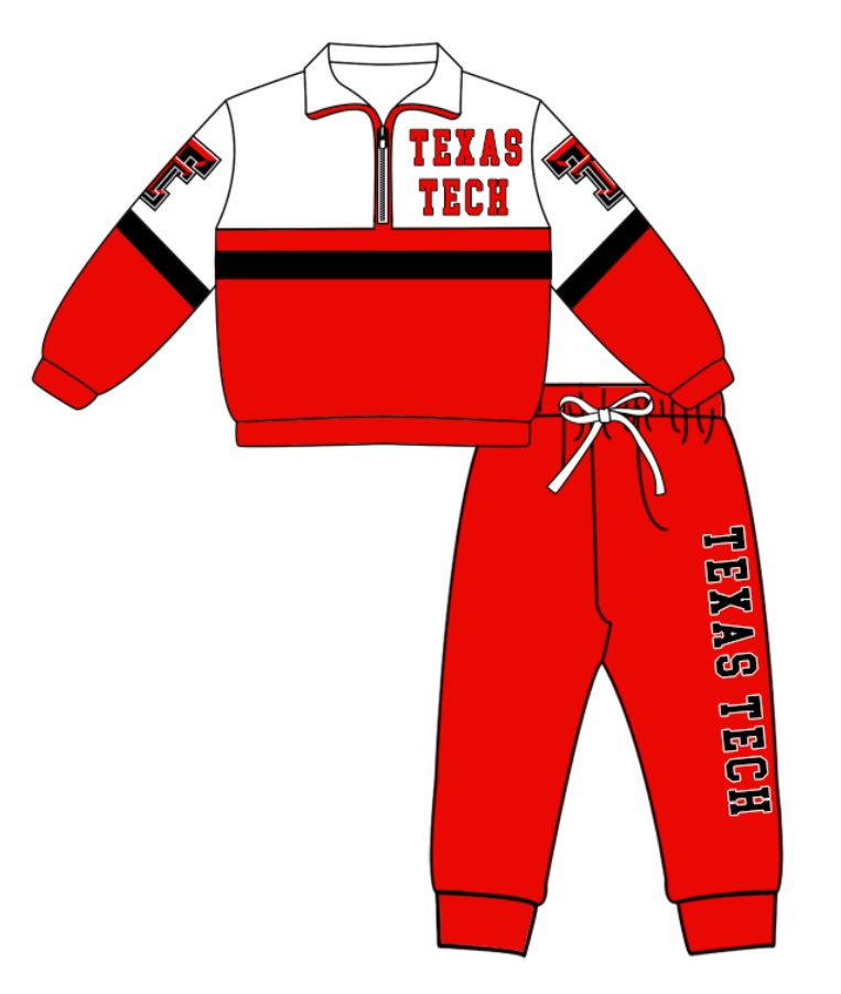 Preorder (moq 5)Baby Boys Texas Tech Zipper Pullover Jogger Pants Team Clothes Set