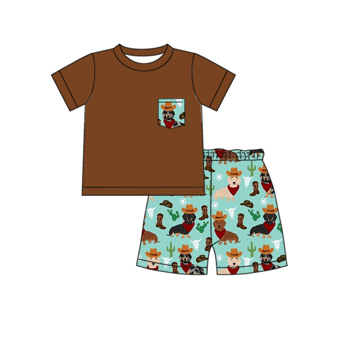 Baby Boys Western Dogs Shirt Shorts Clothes Sets Preorder(MOQ 5)