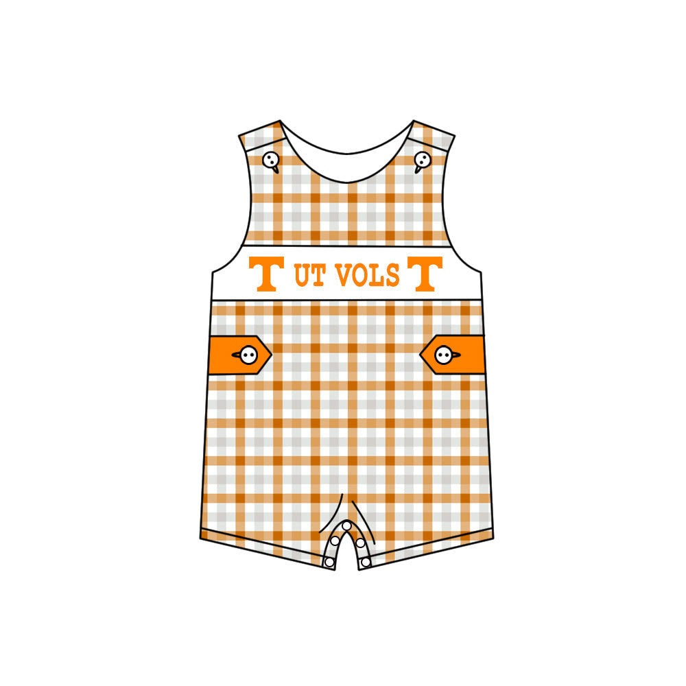 Preorder (moq 5)Baby Boys Orange Checked T Ut Vols Team Rompers