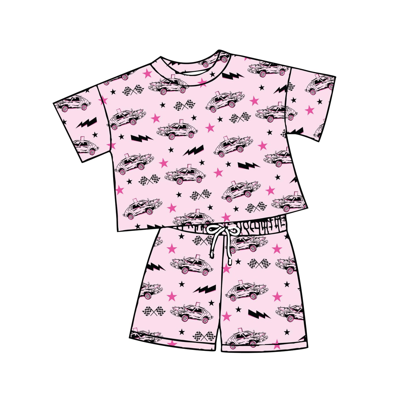 Preorder moq 5 Baby Girls Pink Cars Top Shorts Outfits Clothes Sets