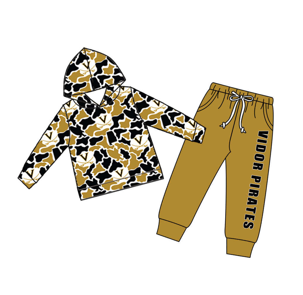Preorder (moq5) Baby Boys Camo Vidor Pirates Hoodie Pockets Joggers Team Clothes Set