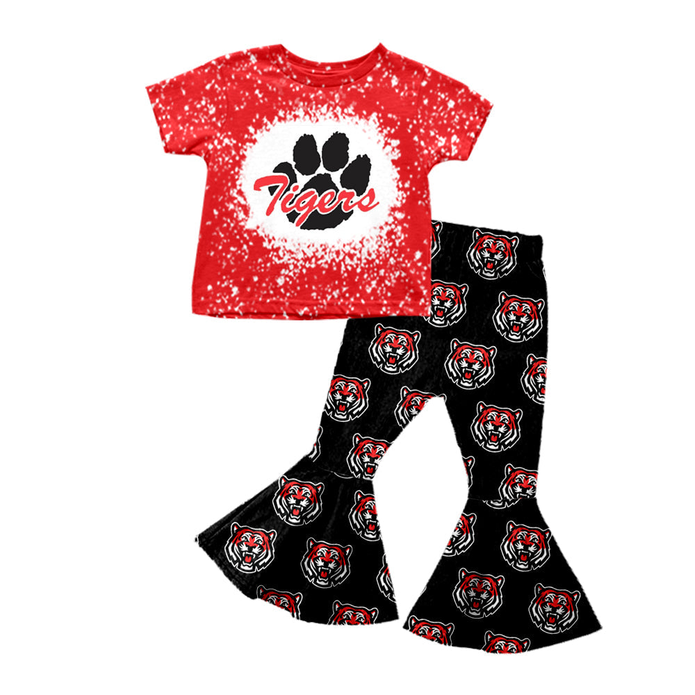 Baby Girls Tiger Red Team Shirt Bell Bottom Pants Clothes Sets Preorder(moq 5)