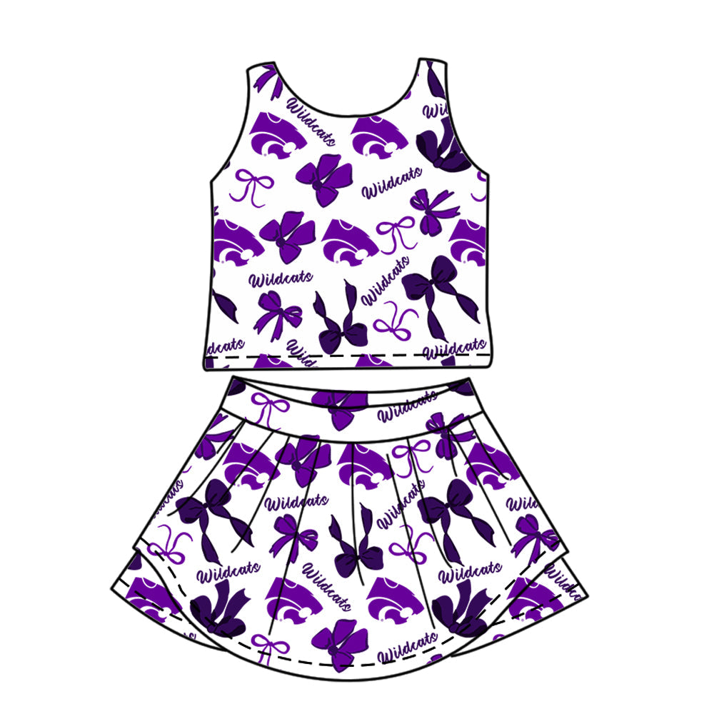 Preorder (moq 5)Baby Girls Sleeveless Wildcats Bows Skirt Shorts Team Clothes Sets