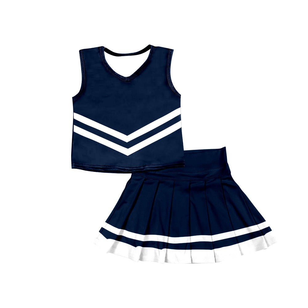 Preorder (moq 5)Baby Girls Navy Sleeveless Team Vest Pleated Skorts Set