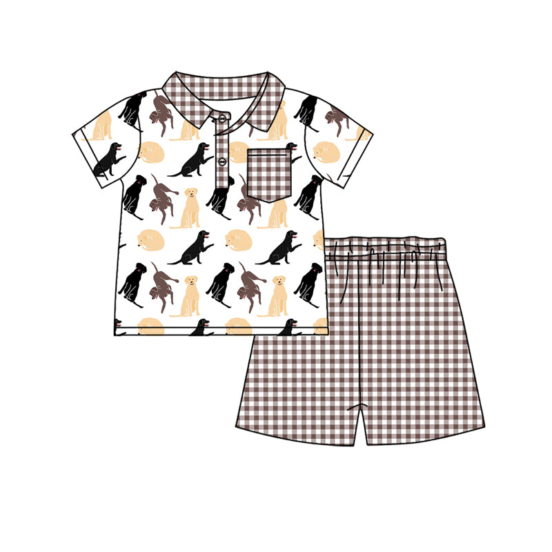 Preorder (moq 5)Baby Boys Dogs Hunting Pocket Shirt Top Shorts Clothes Sets