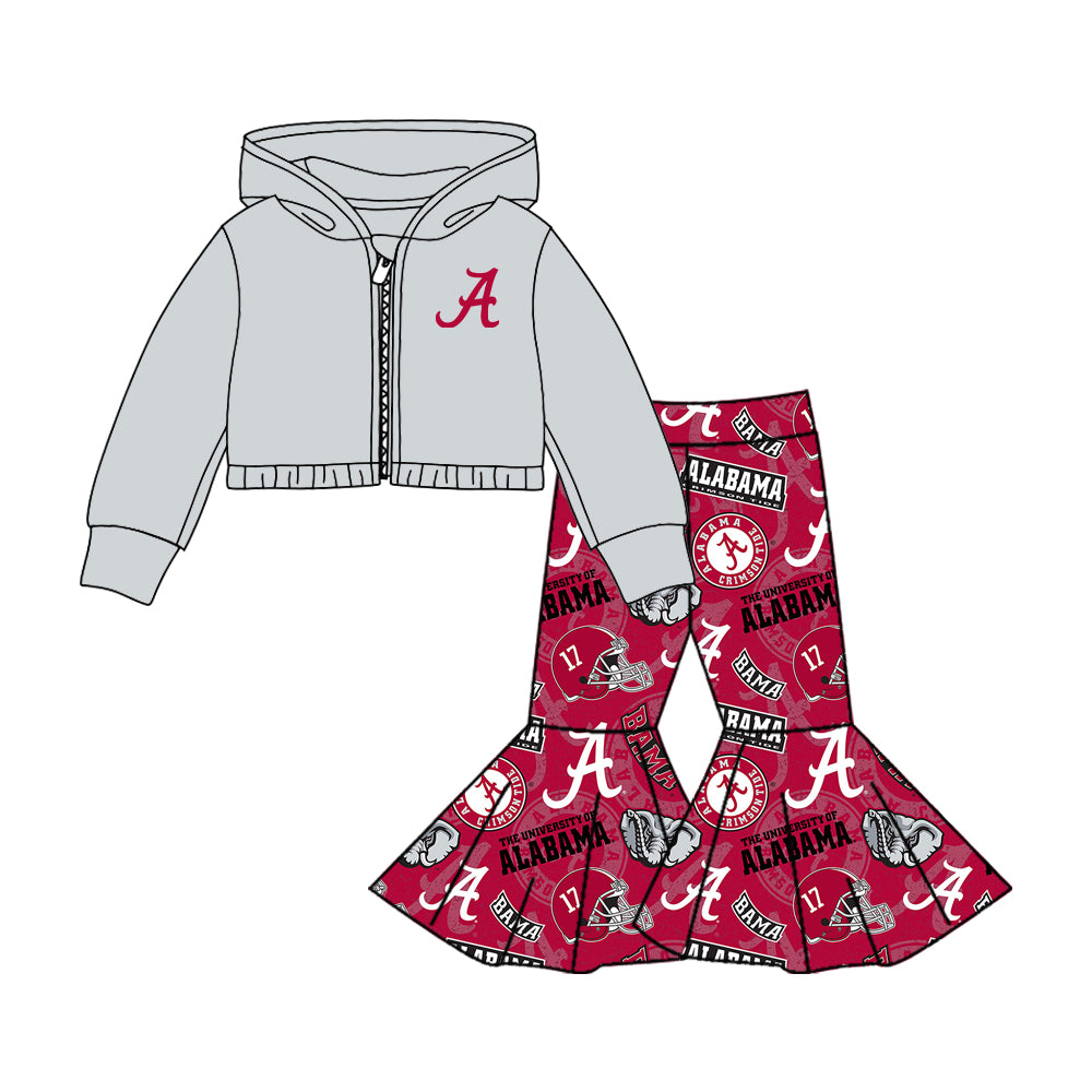 Preorder(moq 5) Baby Girls Alabama Team Hooded Shirts Top Bell Pants Clothes Sets