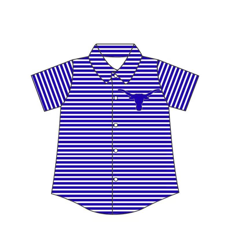Preorder (moq 5)Baby Boys Blue Stripe Texas Longhorns Team Button Shirt Top