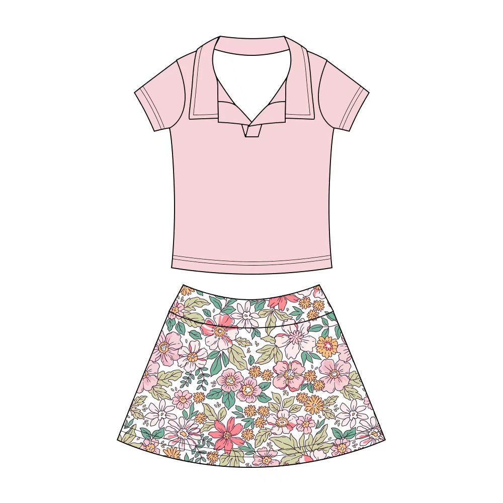 Preorder (moq 5)Baby Girls Button Pullovers Top Colorful Flowers Skirt Shorts Clothes Set
