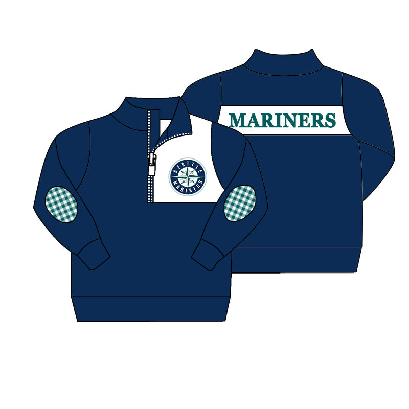 Preorder (moq 5)Baby Boys Blue Long Sleeve Mariners Team Zip Pullovers Top