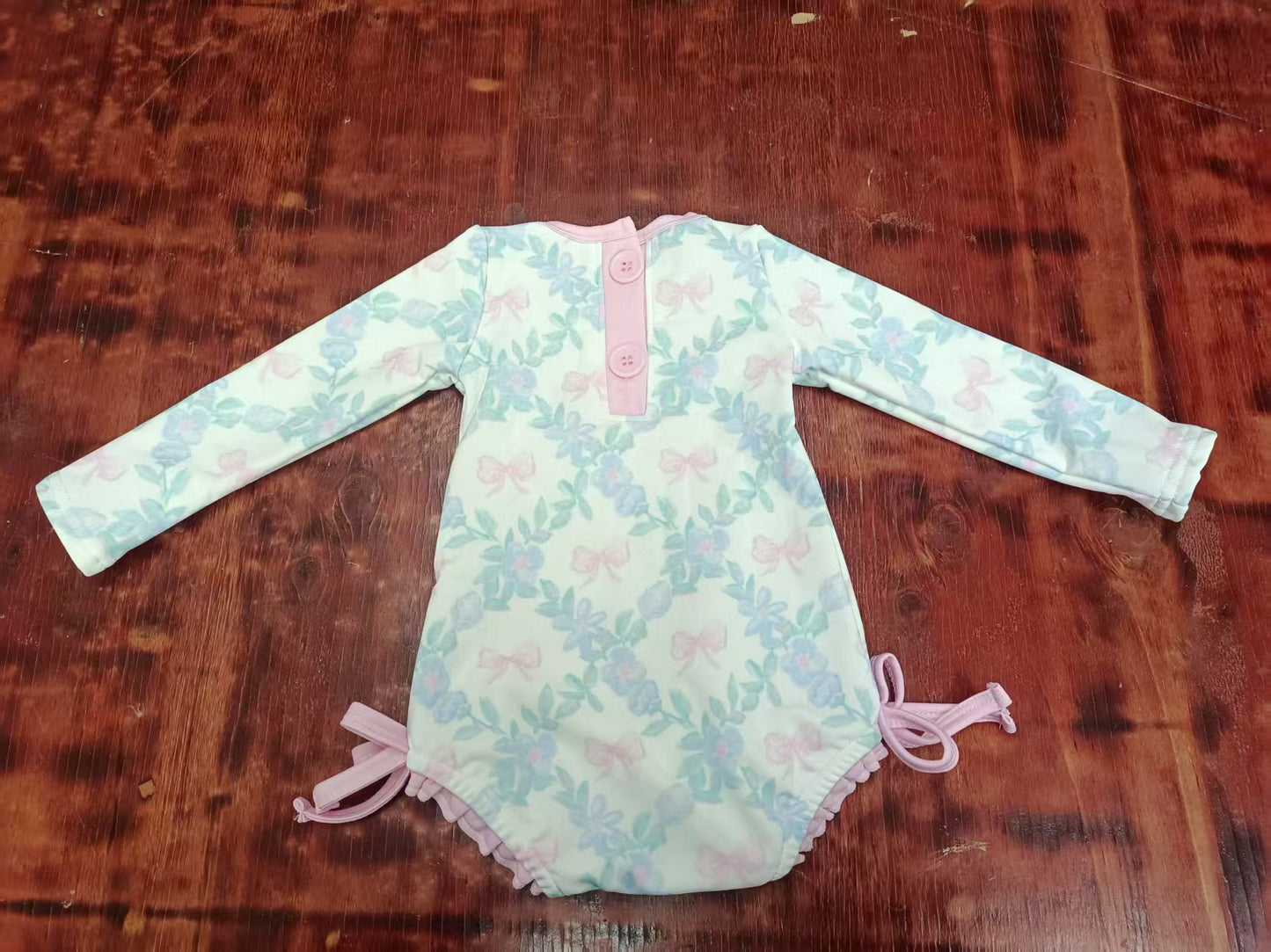Preorder moq 5 Baby Girls Long Sleeves Pink Bows Floral Ruffle Rompers