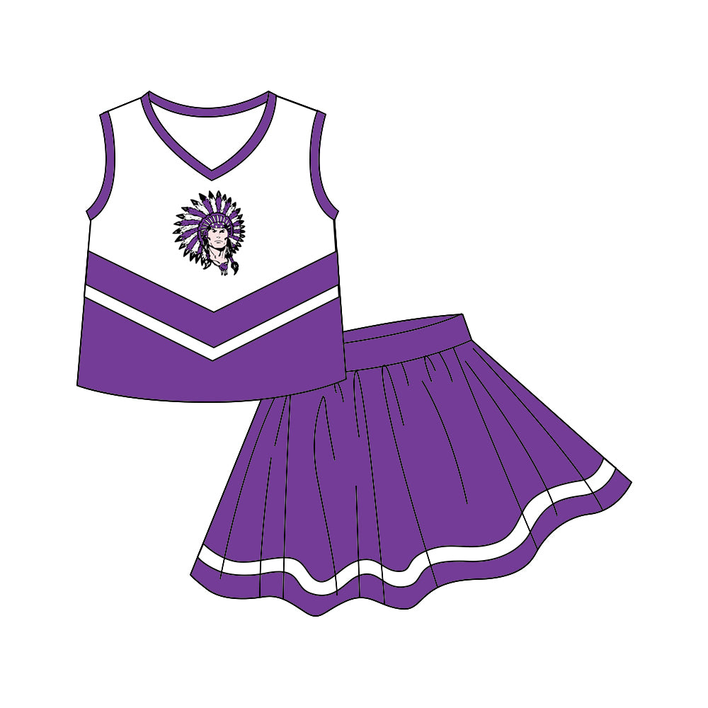 Baby Girls Chearleader Team Purple Skirts Clothes Sets preorder(moq 5)