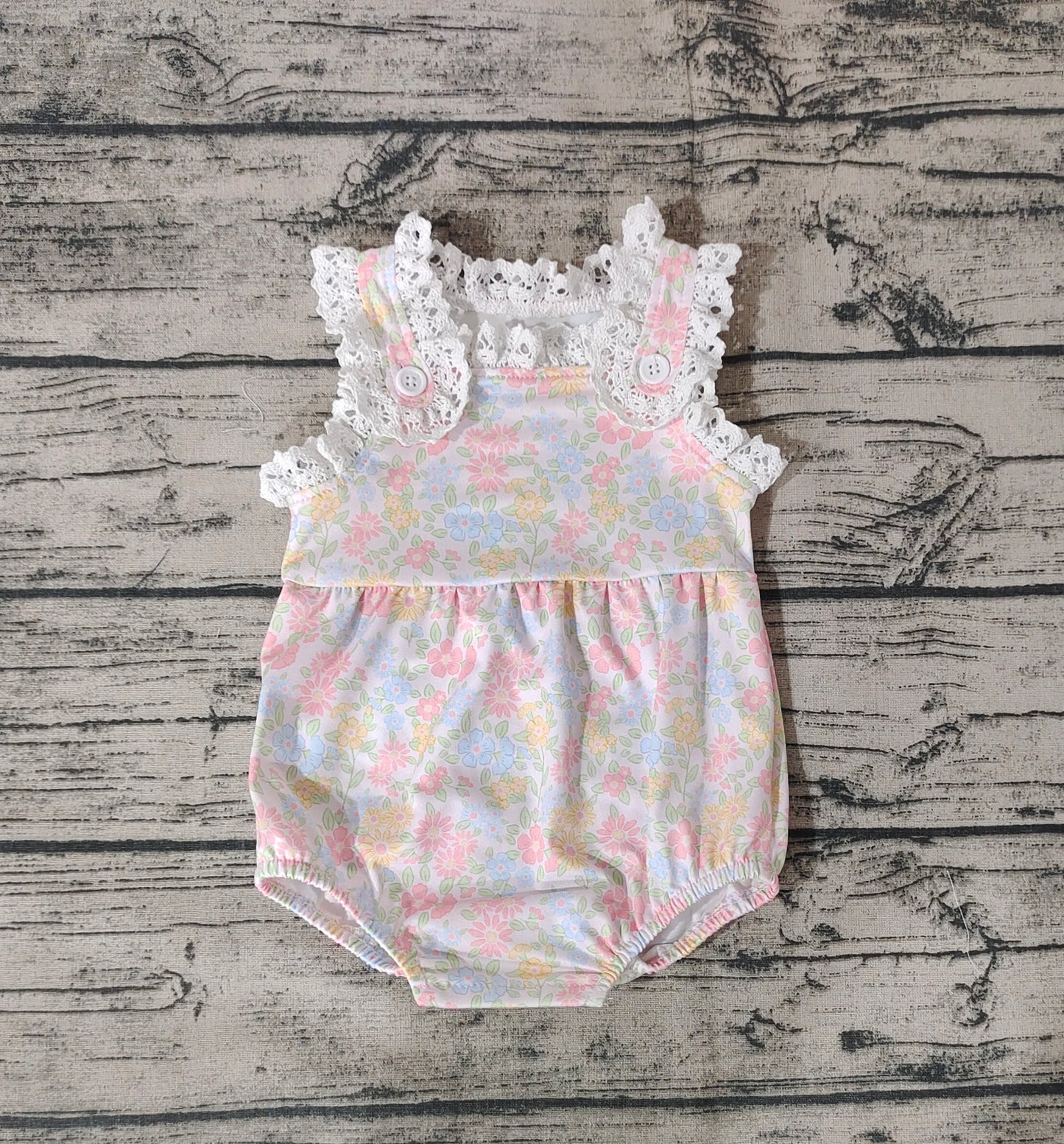 Baby Girls Orange Flowers Ruffle Sleeveless Bubble Rompers