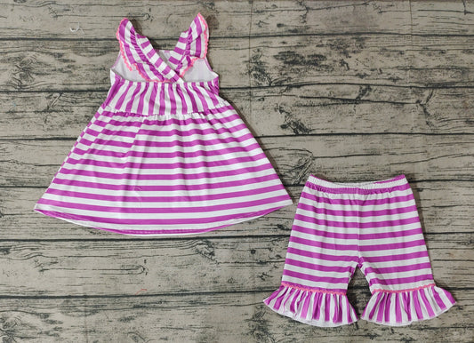 Baby Girls Purple Stripes Popstick Tunic Top Ruffle Shorts Clothes Sets