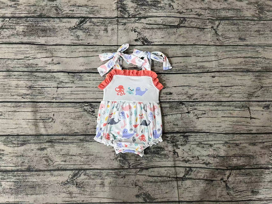 Baby Infant Girls Octopus Crab Sea Lion Rompers