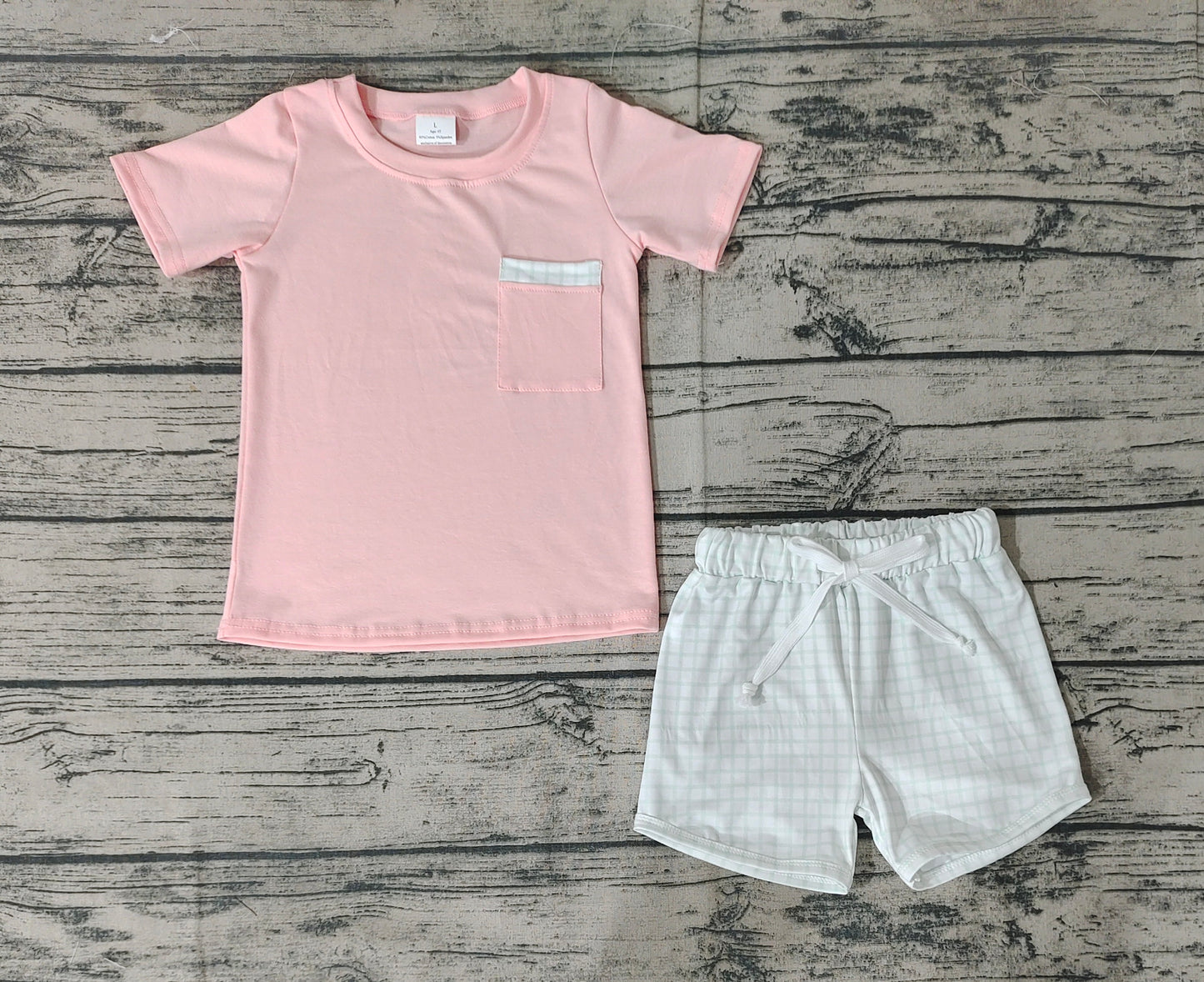 Baby Boys Pink Short Sleeve Tee Shirt Top Checkered Shorts Clothes Sets