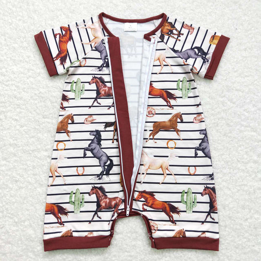 Baby Infant Boys Horse Stripes Zip Rompers