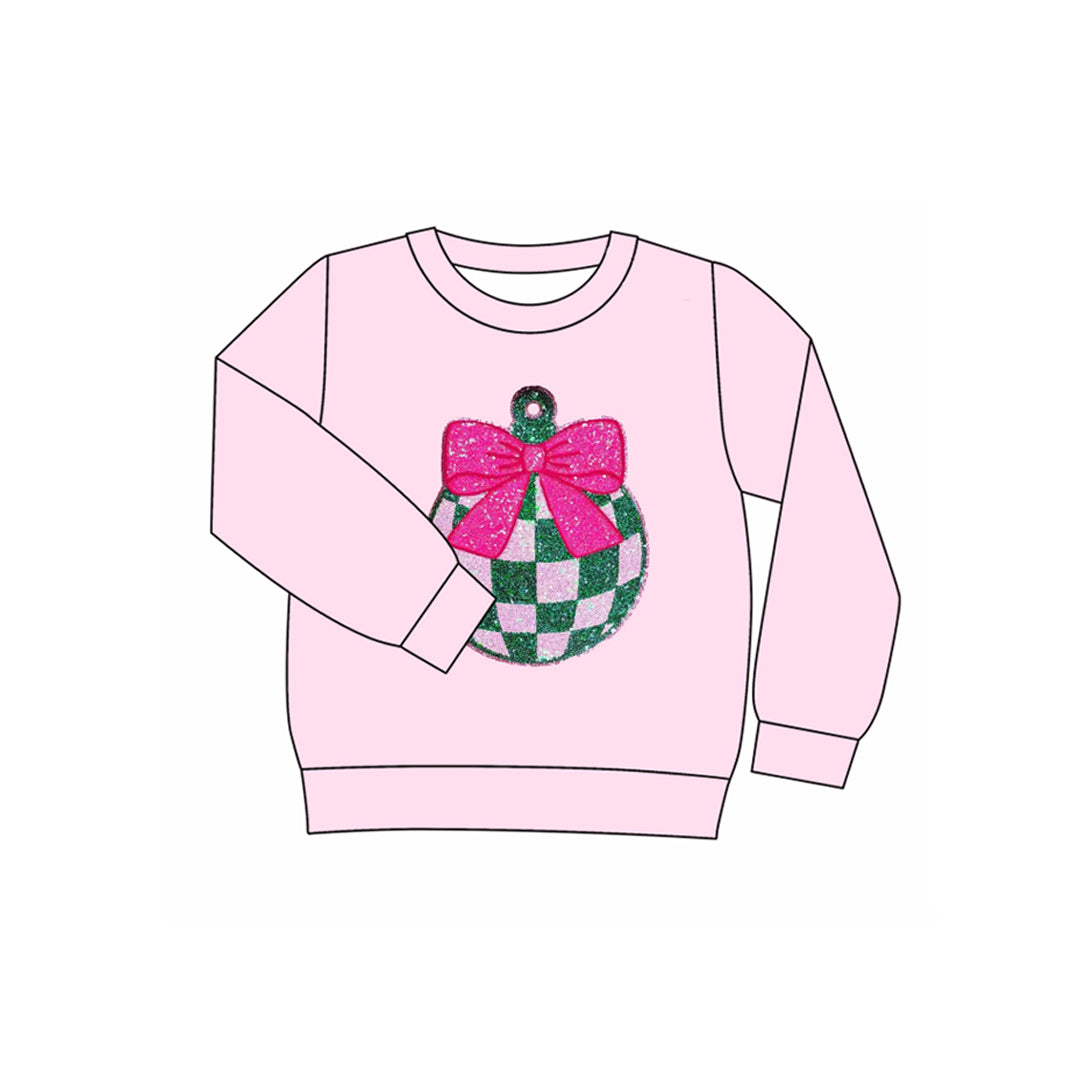 Preorder (moq 5)Baby Girls Long Sleeves Pink Disco Bow Tee Shirts Tops