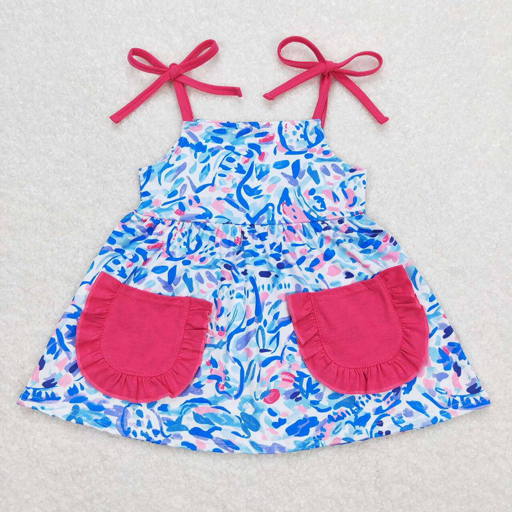 Baby Girls Pink Blue Grasses Straps Tunic Tops