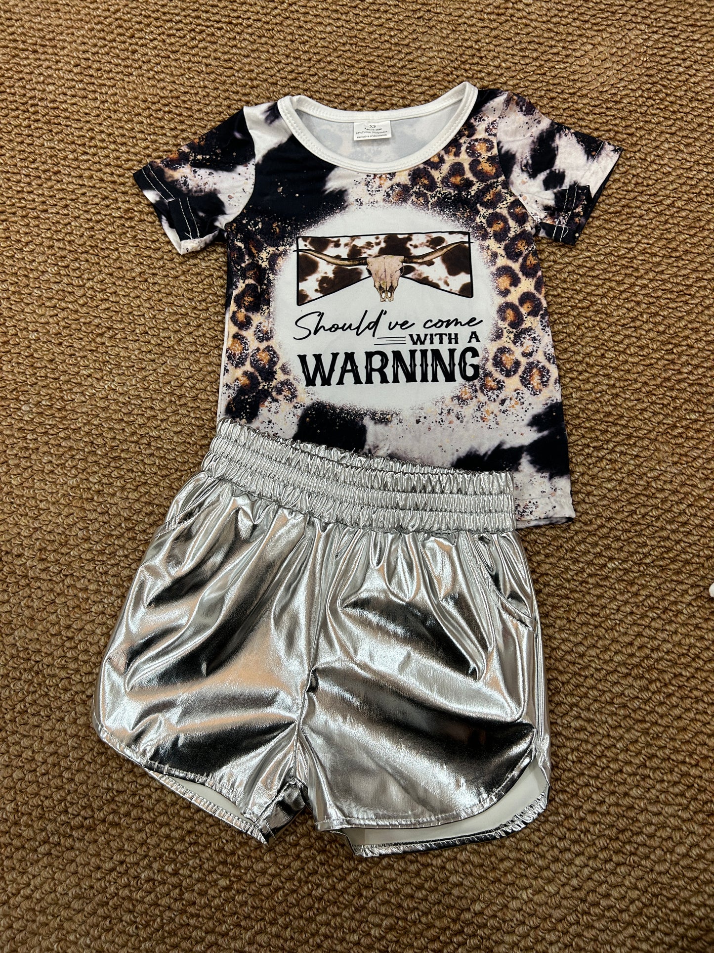 Baby Girls Western Leopard Cow Tops Silver Metallic Shorts Outfit