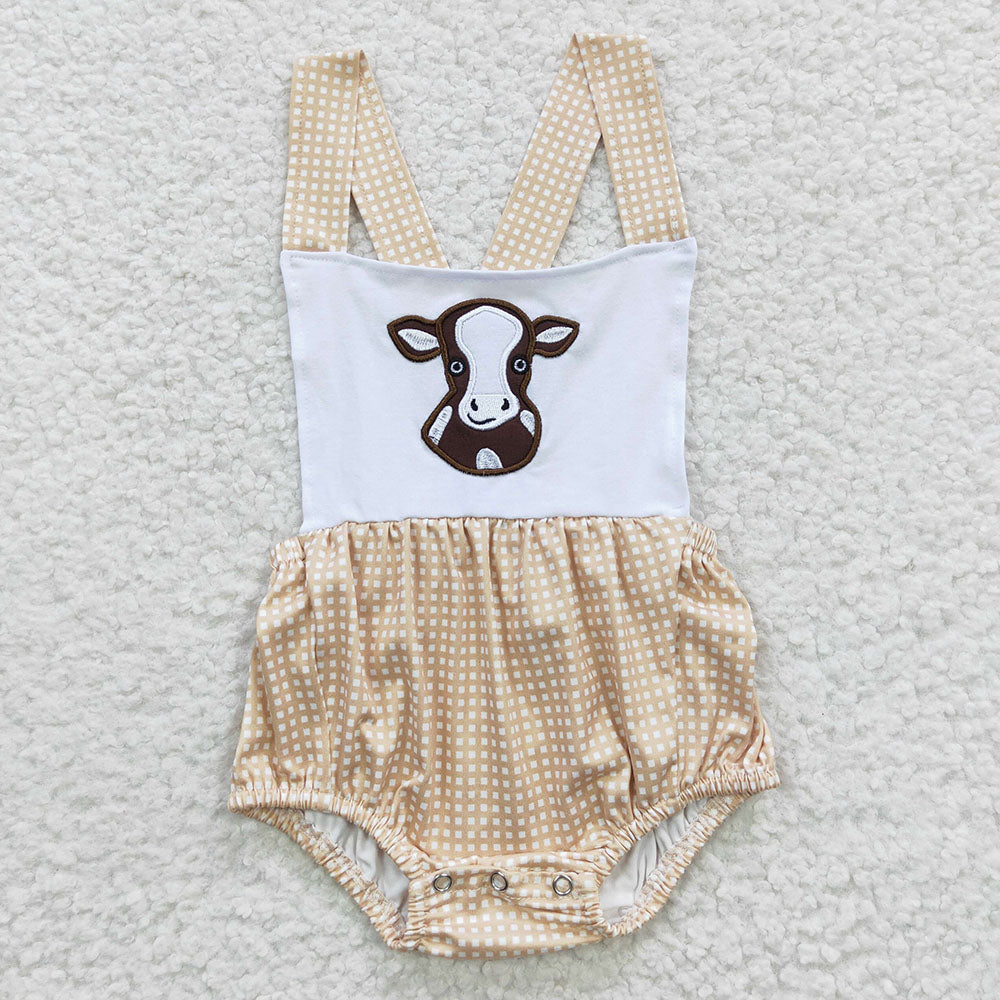 Boys Cow Head on Sage Green Romper by Three Sisters main image 1