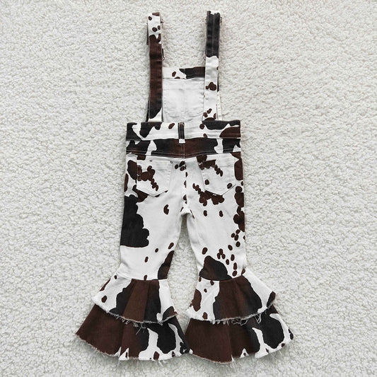 Baby Girls Cowhide Print Bib Bell Overall Jumpsuits