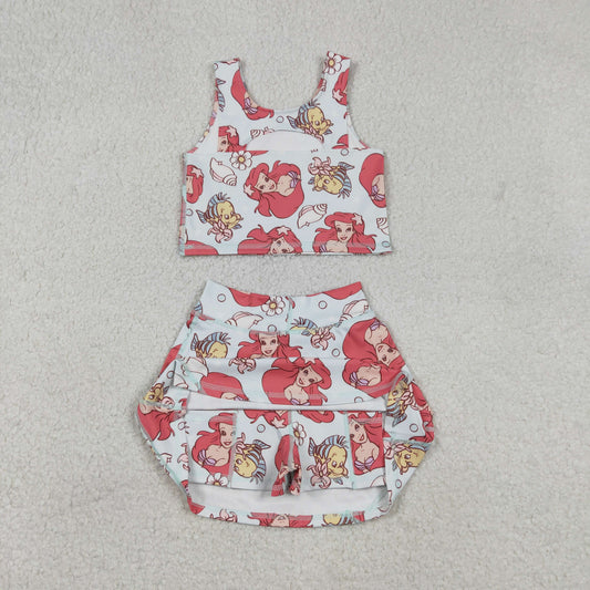 Baby Girls Sleeveless Cartoon Mermaid Fishes Top Skort Yoga Sets
