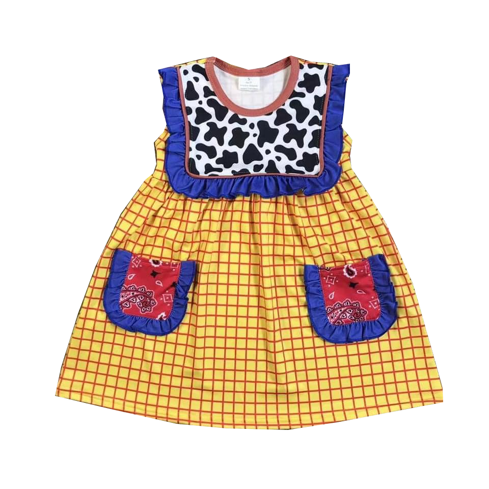 Baby Girls Toy Cow Print Pockets Knee Length Dresses Preorder(moq 5)
