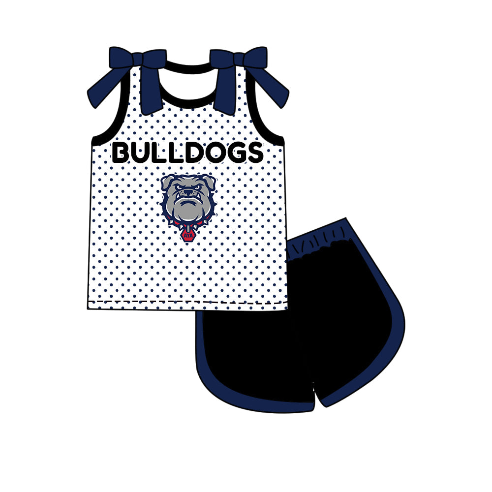 Preorder (moq 5)Baby Girls Bows Bulldogs Polka Dots Top Short Team Clothes Set