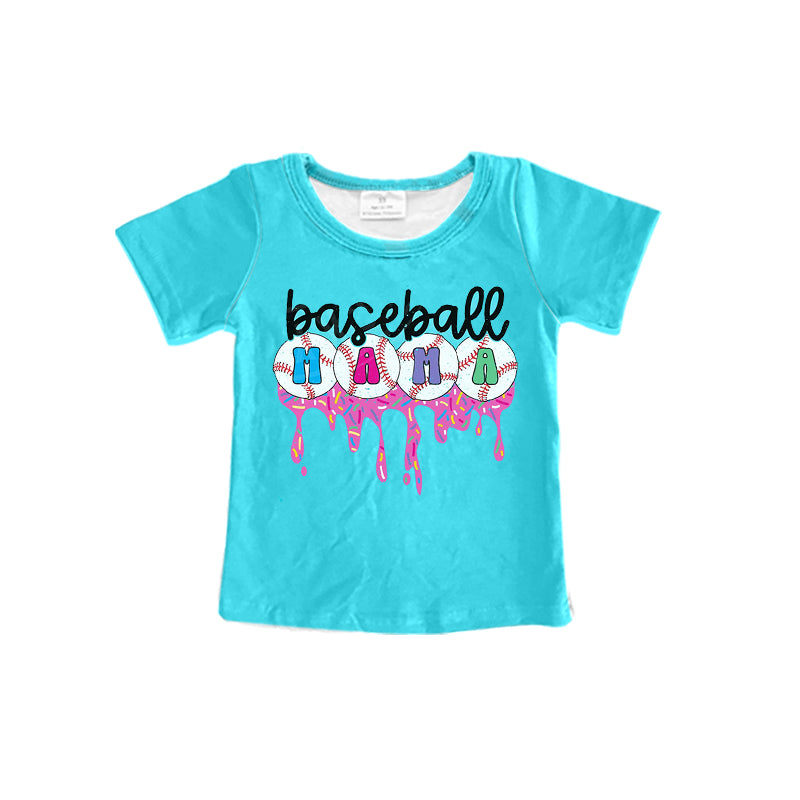 Preorder moq 5 Adult Women Blue Short Sleeves Mama Baseballs Tee Shirts Top