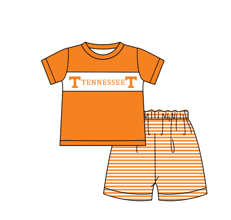 Preorder (moq 5)Baby Boys Orange Tennessee Top Stripe Shorts Team Clothes Sets