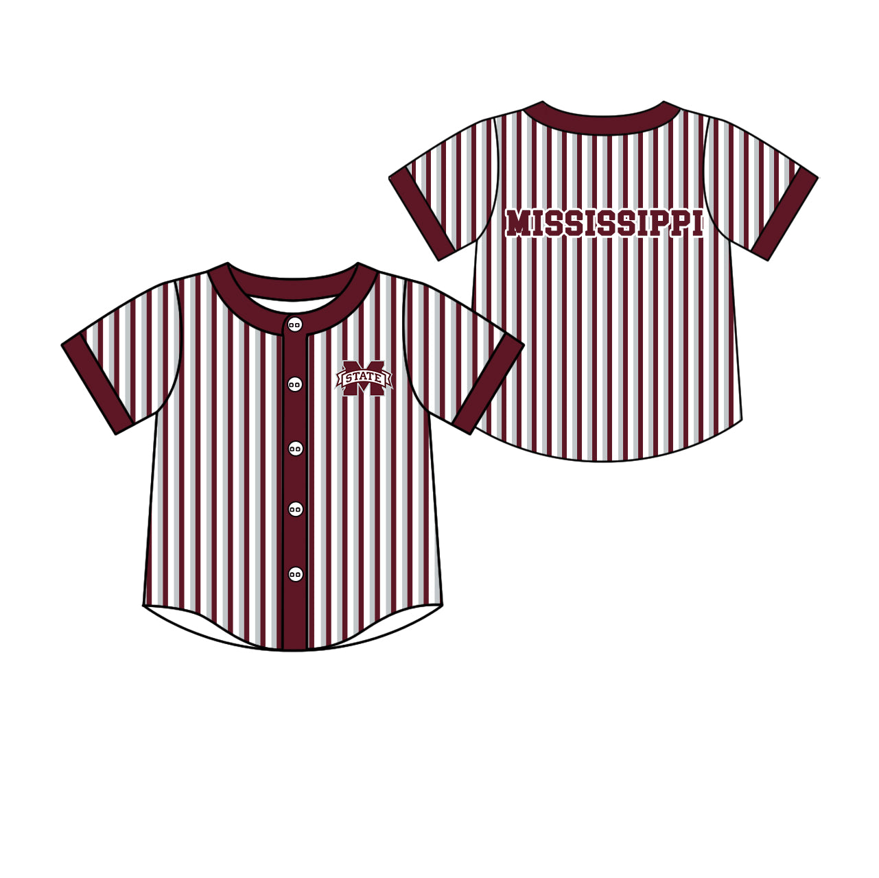 Preorder (moq 5)Baby Boys Short Sleeve M State Mississippi Stripe Team Button T-shirts Top