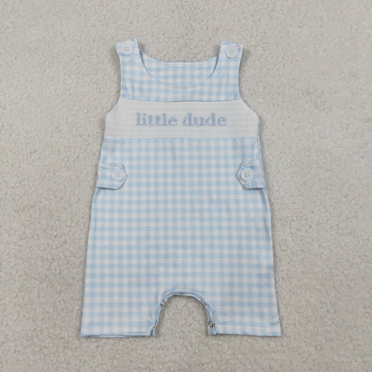 Smocked Little Dude Baby Boys Sleeveless Checked Rompers