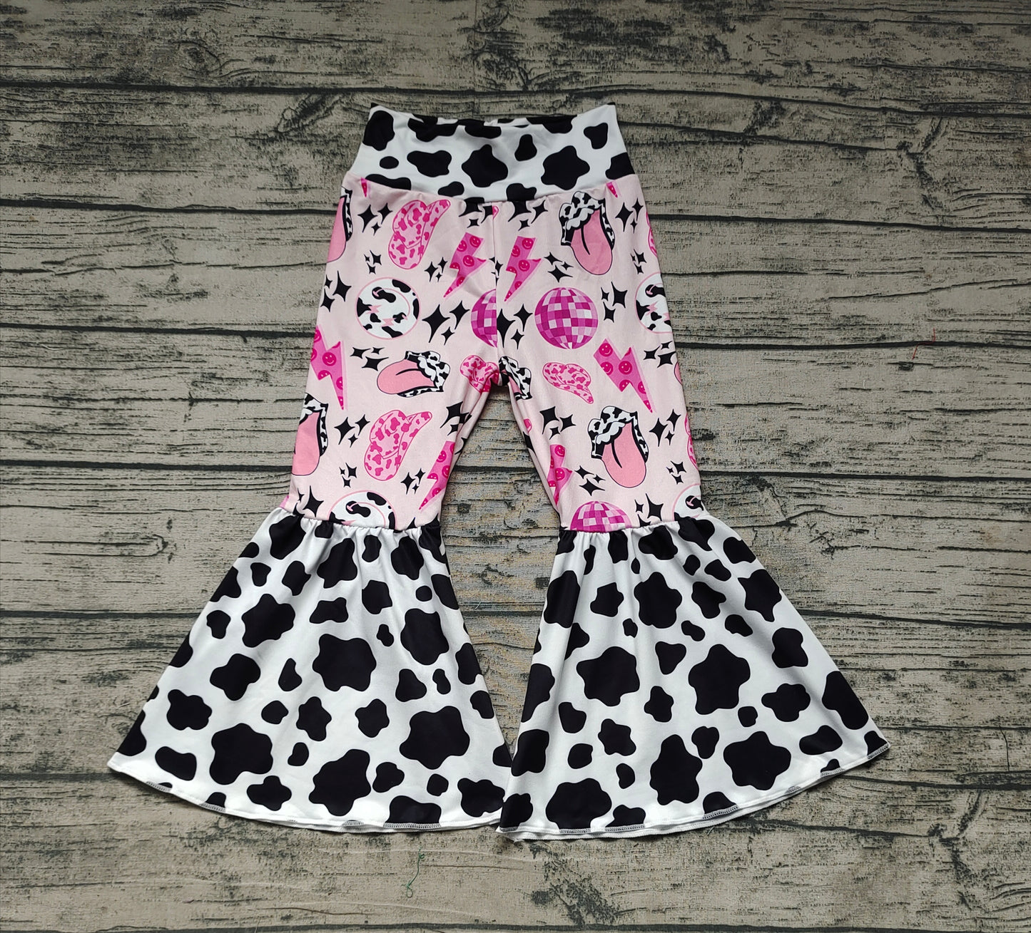 Baby Girls Milk Silk Western Pink Hats Disco Bell Bottom Pants