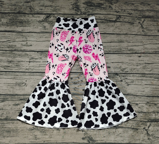 Baby Girls Milk Silk Western Pink Hats Disco Bell Bottom Pants