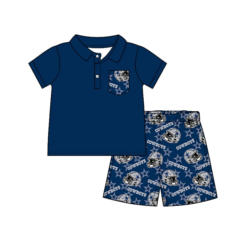 Preorder (moq 5)Baby Boys Navy Dallas Cowboys Team Pullover Shirt Shorts Clothes Sets