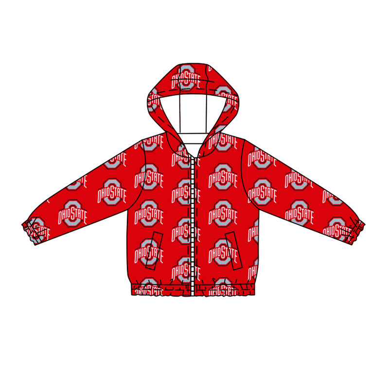 Preorder (moq 5)Baby Boys Long Sleeves Red Ohiostate Plaid Pockets Zipper Hoodies Top