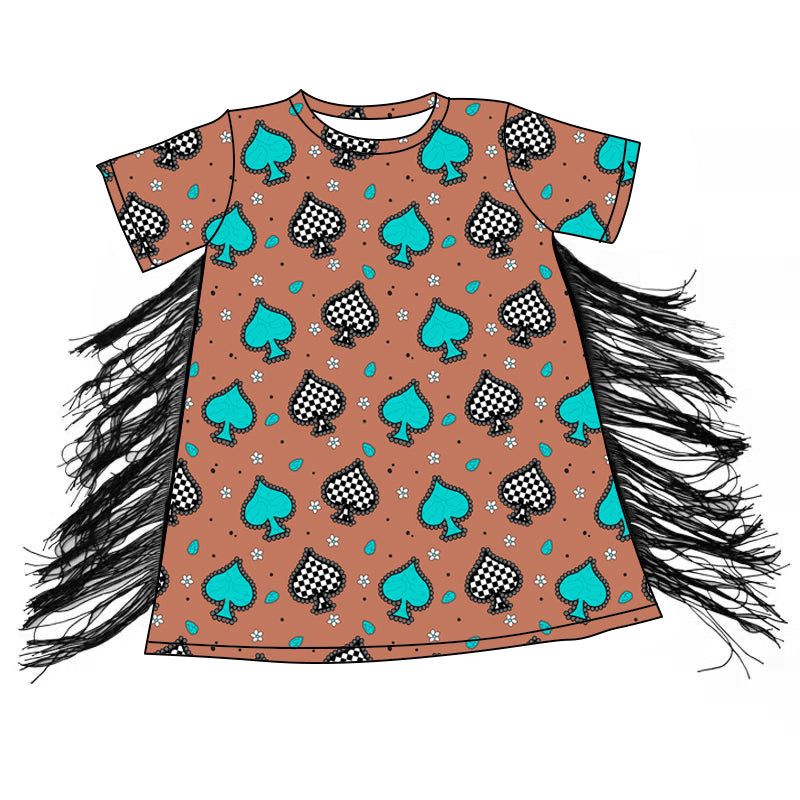 Preorder (moq 5)Baby Girls Western Turquoise Tassel Knee Length Dresses