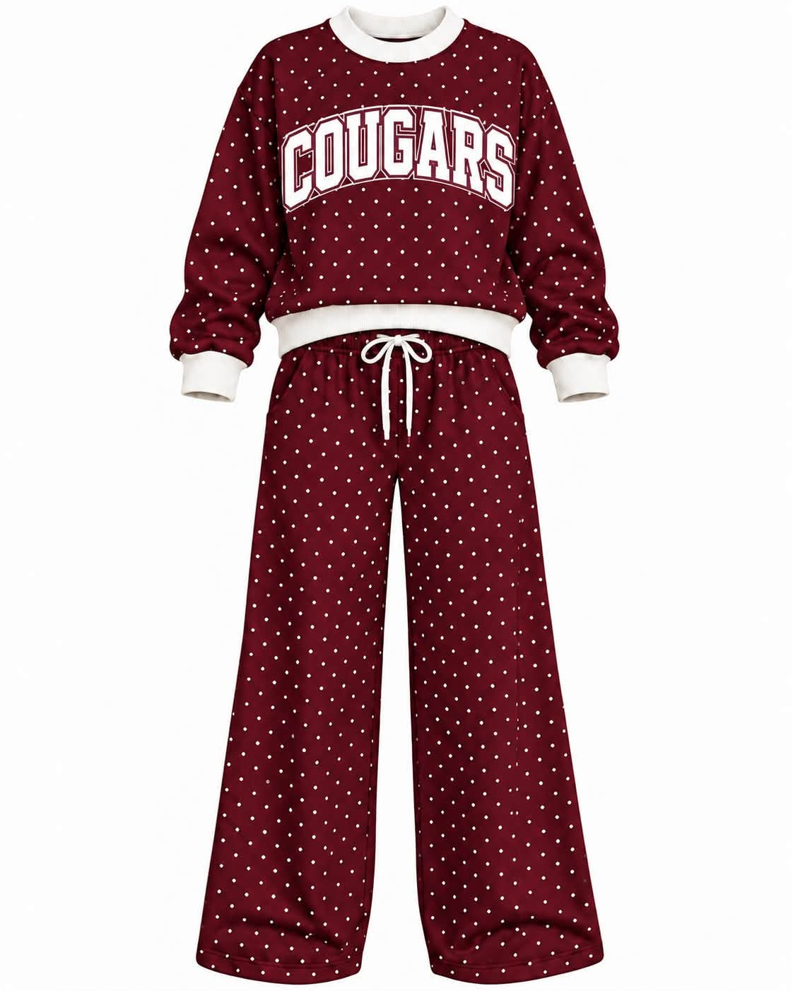 Preorder (moq 5) Baby Girls Wine Cougars Polka Dots Top Pants Outfits Sets