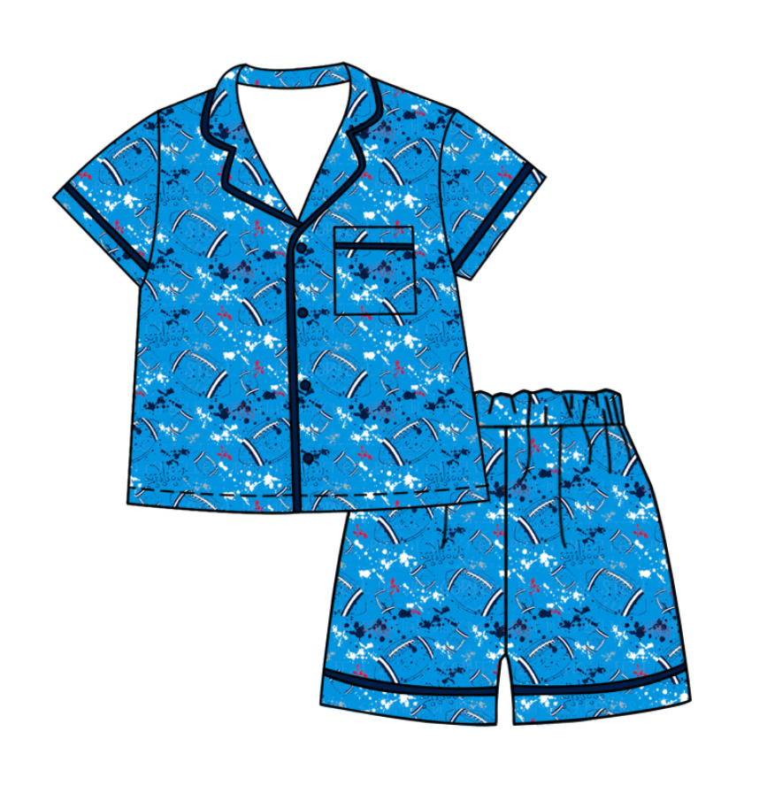Preorder (moq 5)Baby Girls Tie-dye Footballs Print Button Pocket Top Short Team Pajamas Sets