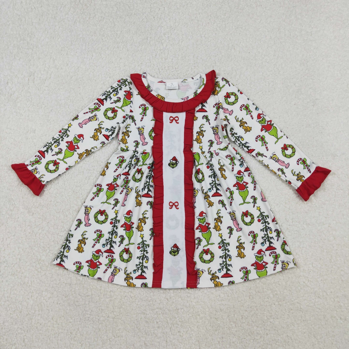 Embroidery Bows Grin Baby Girls Christmas Collar Knee Length Dresses