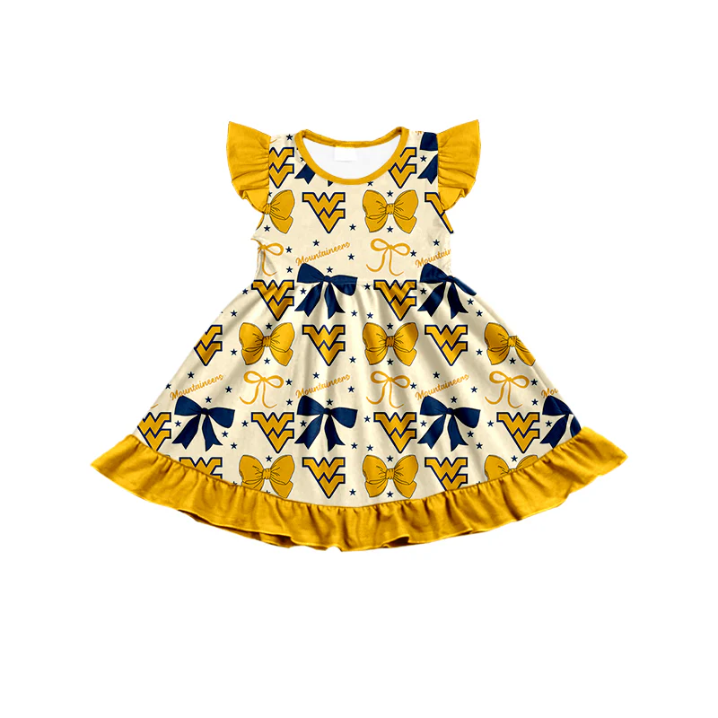 Preorder (moq 5)Baby Girls Mountaineers Flutter Sleeve Knee Length Dresses