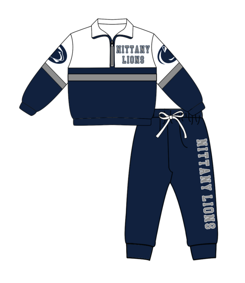 Preorder (moq 5)Baby Boys Nittany Lions Zipper Pullover Jogger Pants Team Clothes Set