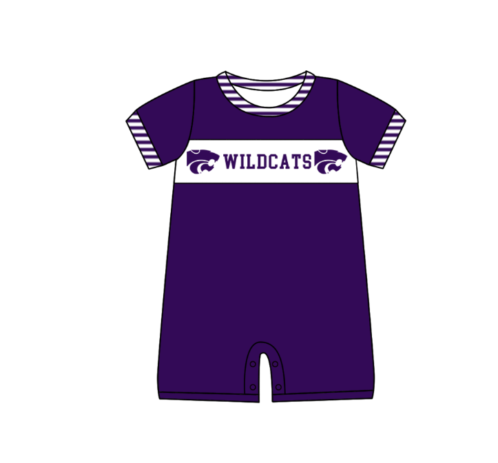 Preorder (moq 5)Baby Boys Purple Short Sleeve Wildcats Team Rompers