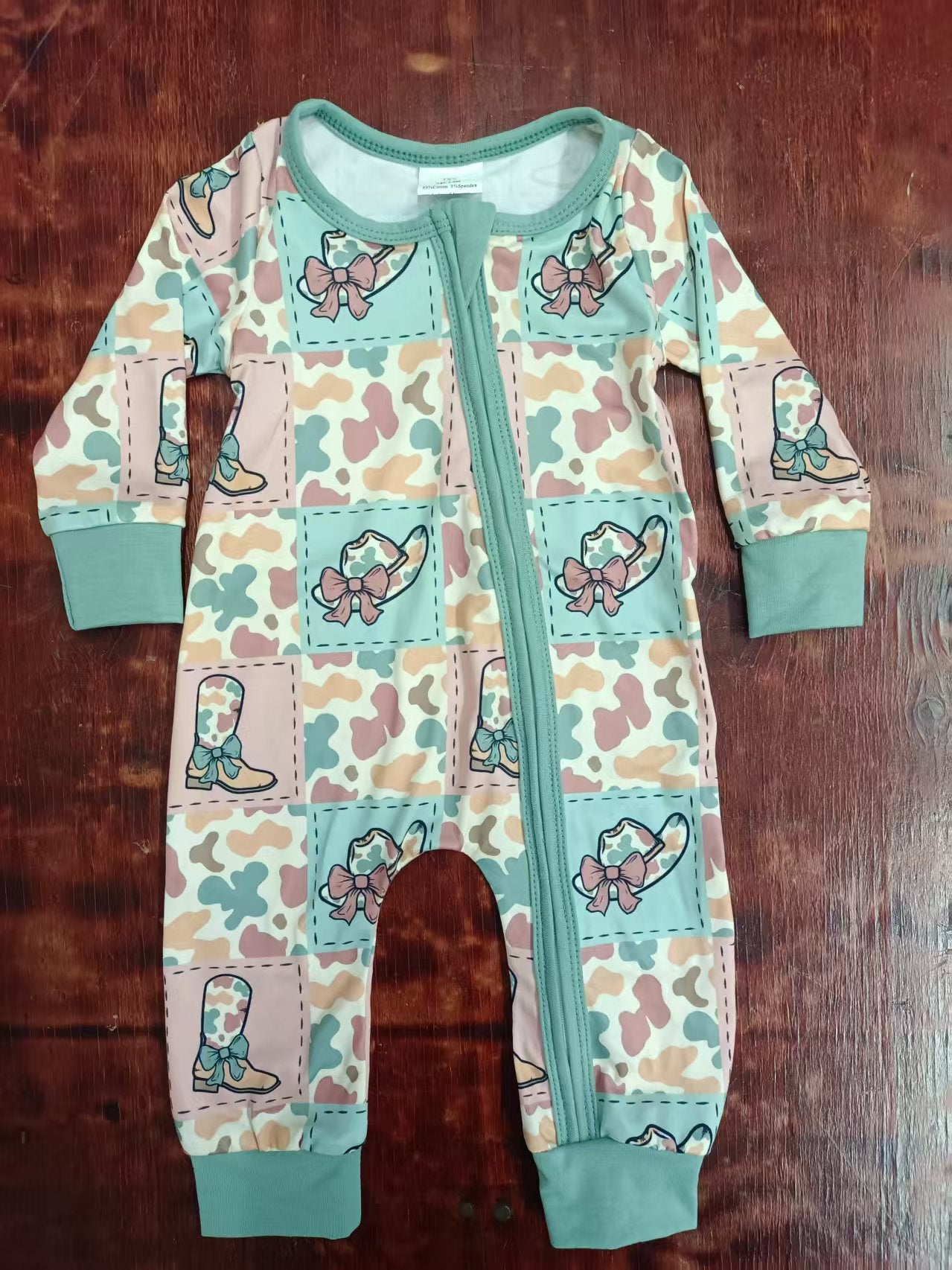 Preorder moq 5 Baby Boys Aqua Long Sleeves Colorful Camo Boots Hats Zipper Pant Rompers