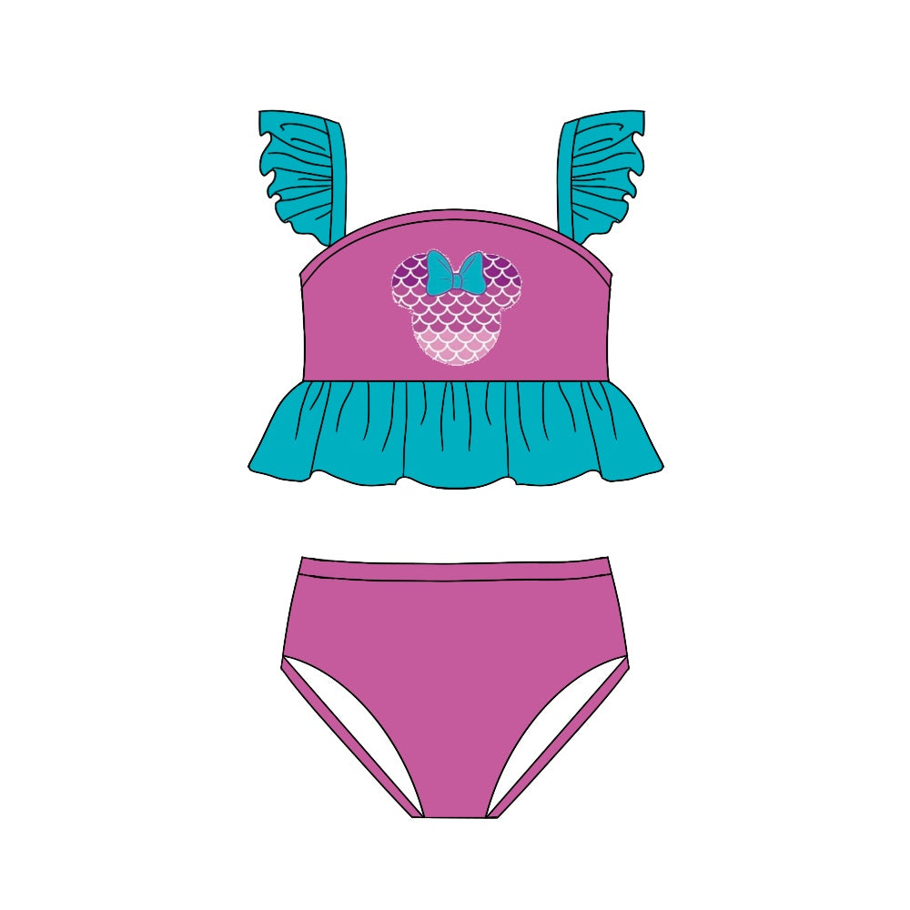 Baby Girls Cartoon Purple Princess Mouse Ruffle Two Pieces Bikini Swimsuits preorder(moq 5)