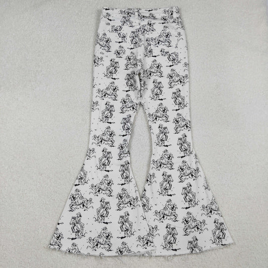 Adult Women White Western Rodeo Denim Bell Bottom Pants Jeans