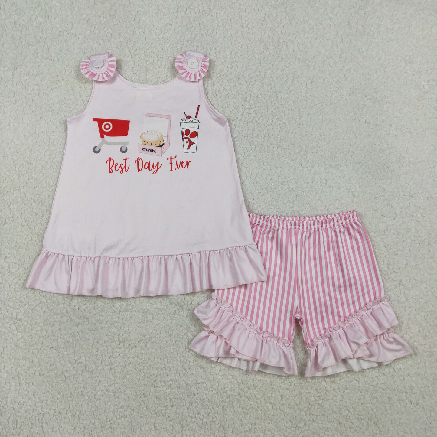 Baby Girls Best Day Ever Chicken Tunic Stripe Ruffle Shorts Clothes Sets
