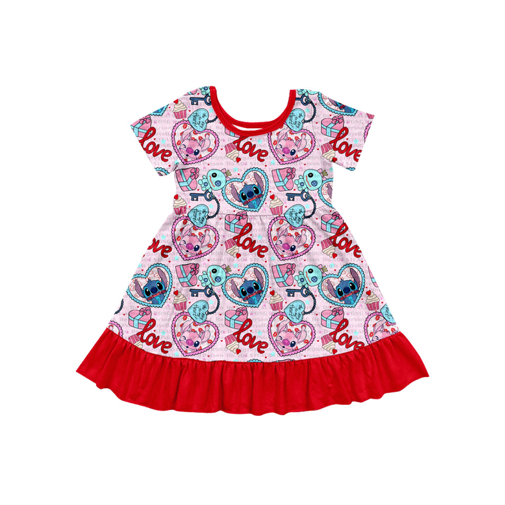 Baby Girls Valentines Red Mouse Ruffle Knee Length Dresses preorder(MOQ 5)