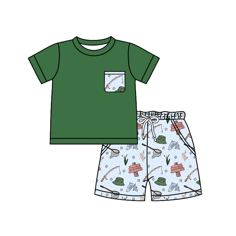 Baby Boys Green Pocket Short Sleeve Top Fishing Shorts Clothes Sets preorder (moq 5)